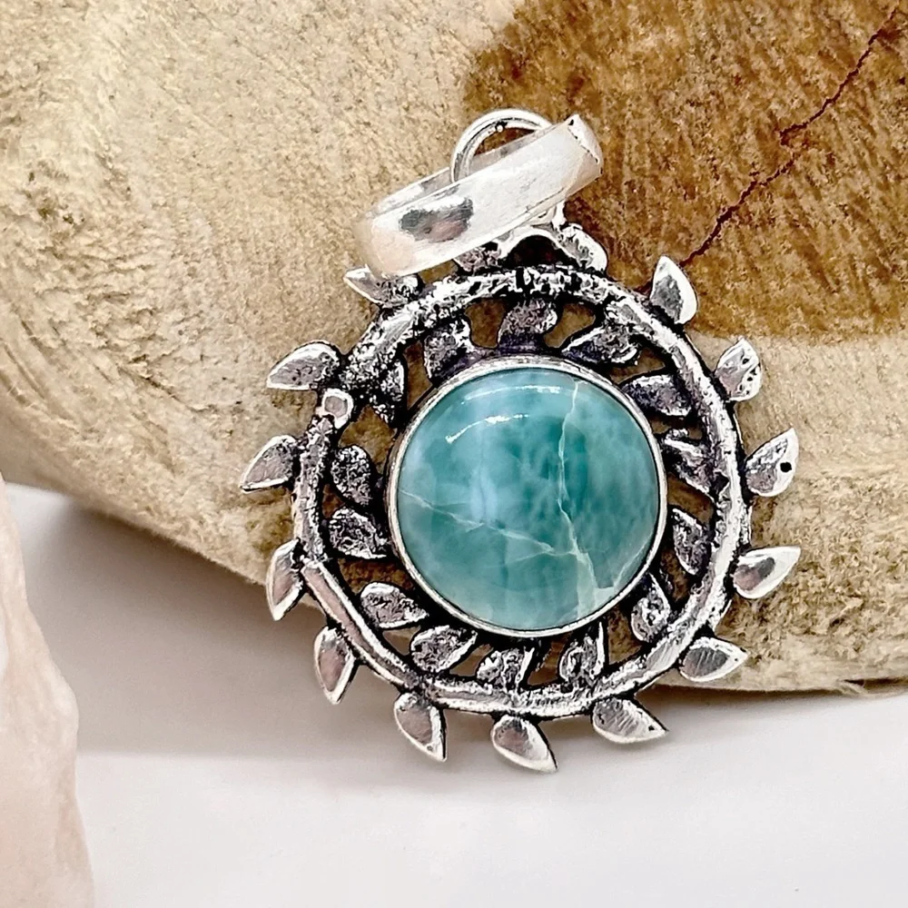 LARIMAR Natural Gemstone 925 Silver Pendant Necklace